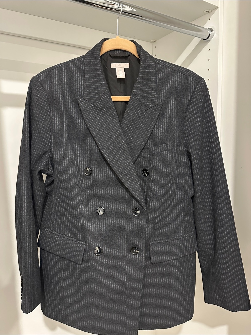 H&M Black Lined Coat with Beige Trim